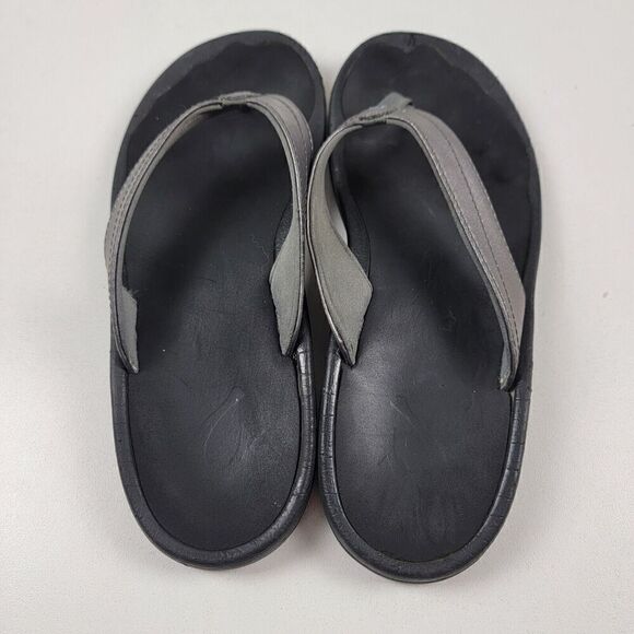 Olukai Metallic Silver Leather Flip Flop Thong Sandls Beach Comfort Womens 7.5 - Picture 3 of 11